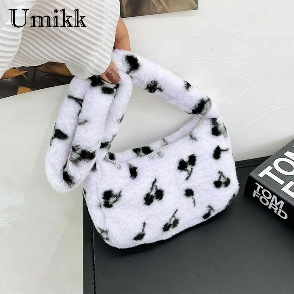

Vintage Women Shoulder Bag Creative Cherry Pattern Printing Underarm Bag Pretty Girls Fashion Mini Handbags