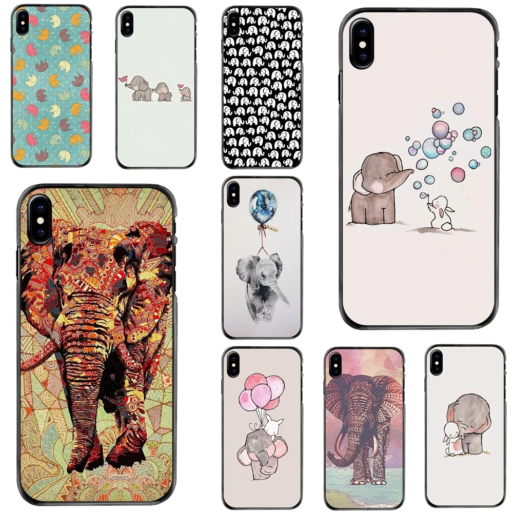 

For Apple iPhone 11 12 13 14 Pro MAX Mini 5 5S SE 6 6S 7 8 Plus 10 X XR XS elephants Pattern Collage tribal Hard Phone Skin Case
