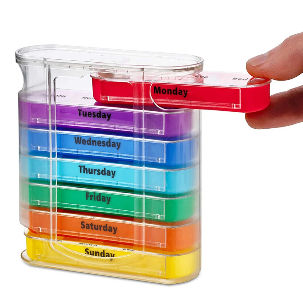 

28 Grids Pill Box Organizer Storage Medicine Dispenser Drawer Type Travel Sort Vitamin Elders Portable Weekly One Week Case