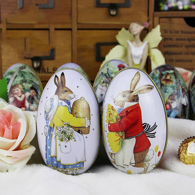 Easter Box Candy Tin Tins Boxes Gift Cookie Storage Tinplatelids Eggs Metallarge Jar Mini Empty Treat Decor Basket