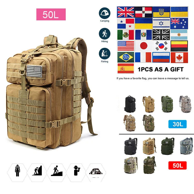 

30L/50L Travel Outdoor Hiking Backpacks Hiking Bag Waterproof Rucksacks Army Outdoor Camping Trekking Hunting Bag
