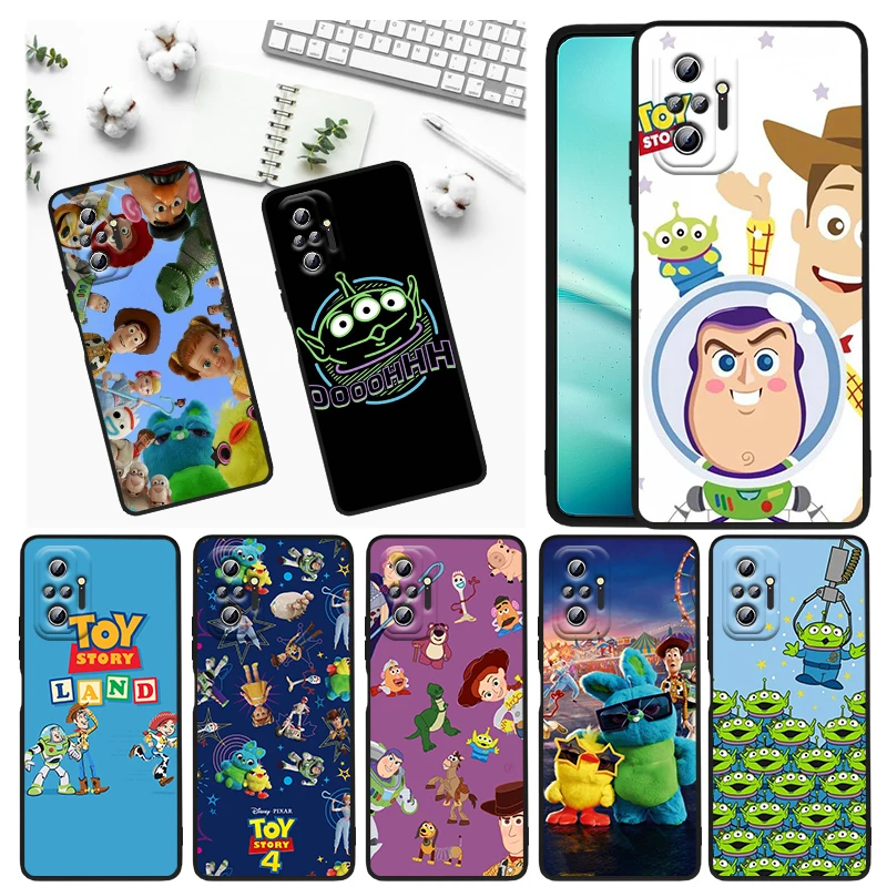 

Cute Toy Story Disney For Xiaomi Redmi Note 11E 11S 11 11T 10 10S 9 9T 9S 8 8T Pro 5G 7 5 Black Soft TPU Phone Case Funda