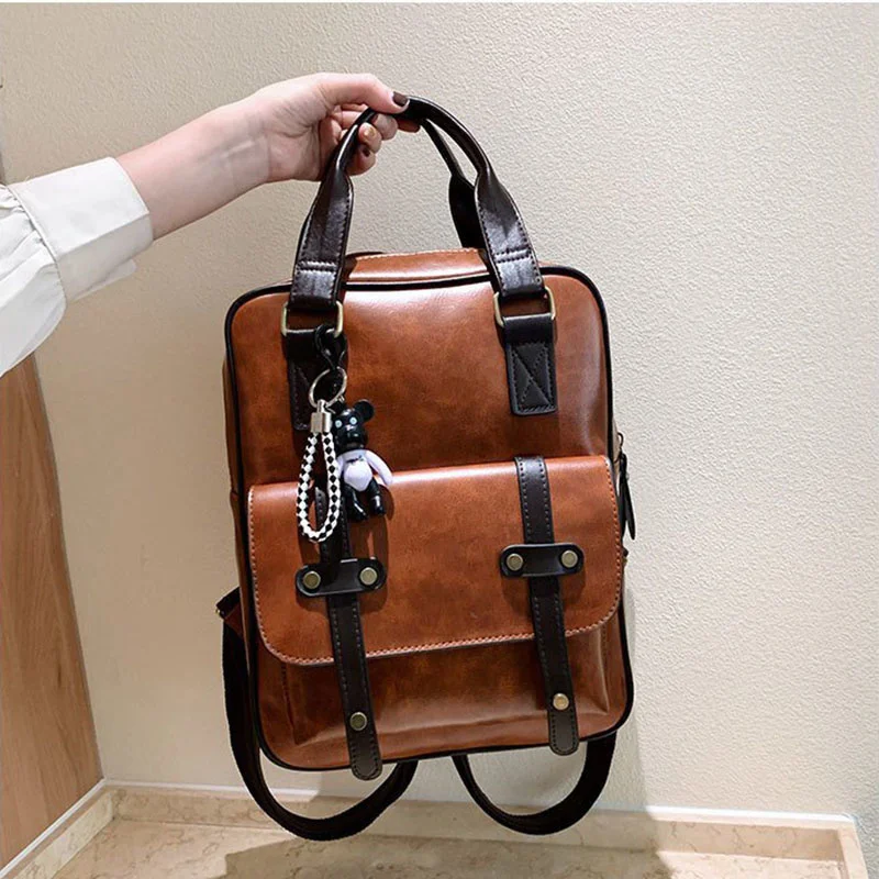 

Lady Student Backpack Women Men PU Leather Waterproof Teenager School Bag High Capacity Outdoor Travel Casual Back Pack