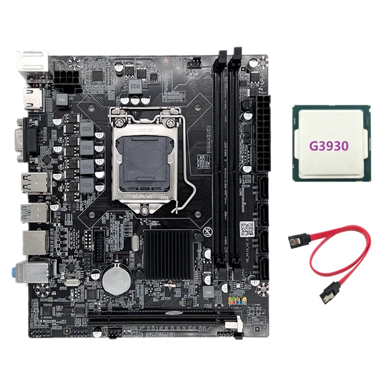 H110 Computer Motherboard LGA1151 Supports Celeron G3900 G3930 CPU Supports DDR4 Memory With G3930 CPU+SATA Cable