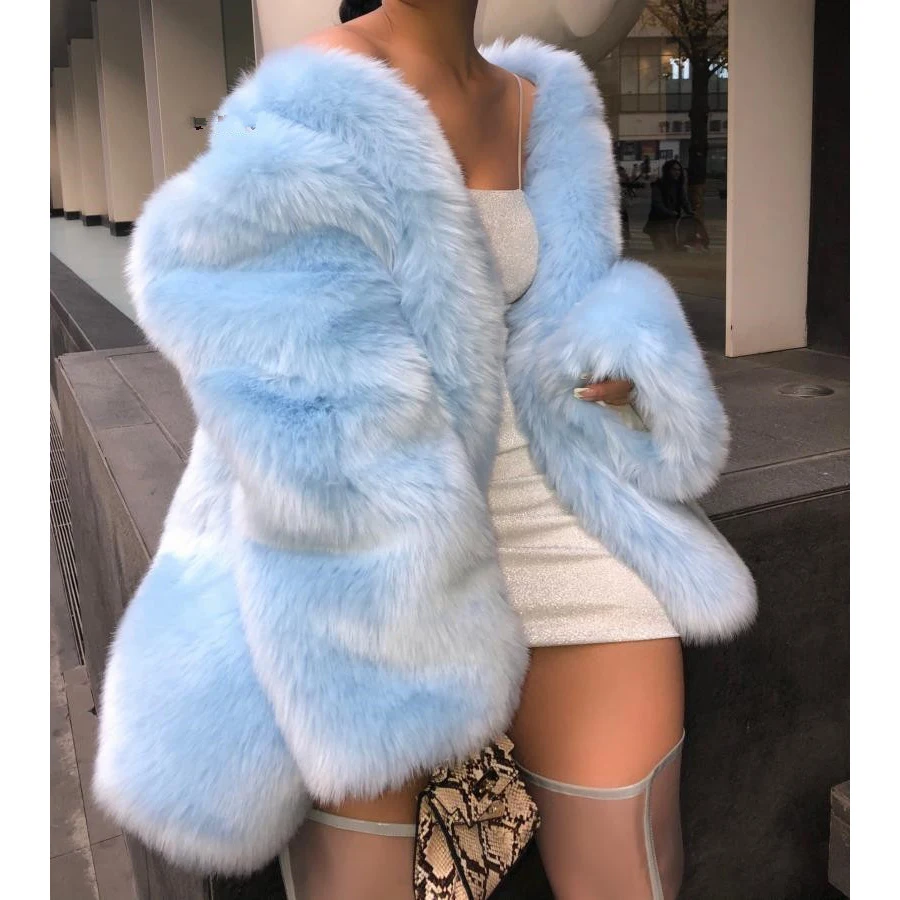 Fluffy Loose Faux Fur Jacket Thickened Women Winter Luxurious Luxury Overcoat High Quality Plush Cropped Fluffy Fur Coat Femme