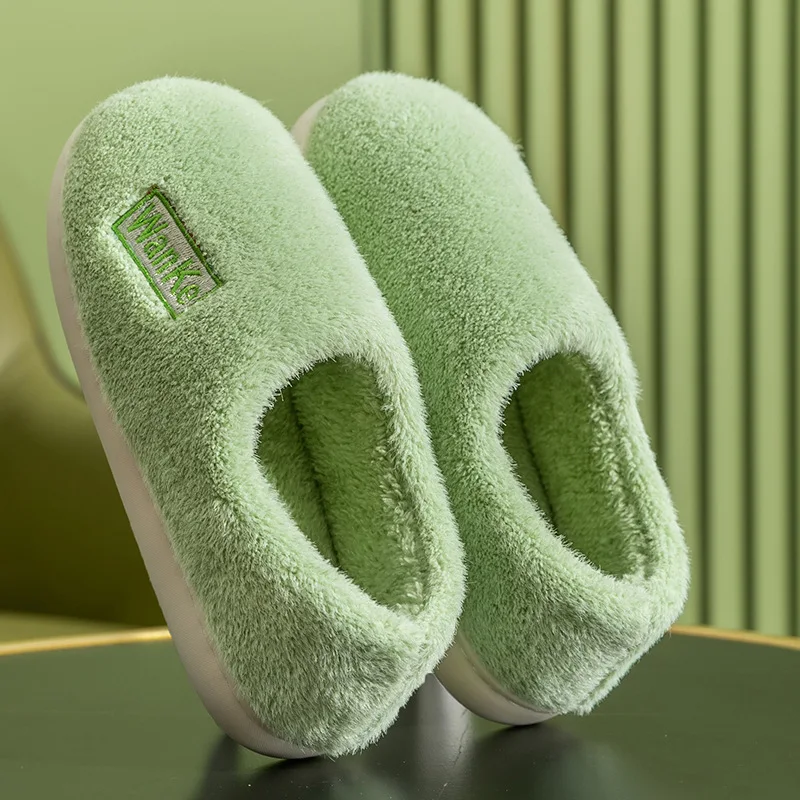 Women Man Closed Cotton Slippers Autumn Winter Warm Home Shoes Indoor Slip-On Short Plush Thicken Floor Slippers Two Wear Unisex