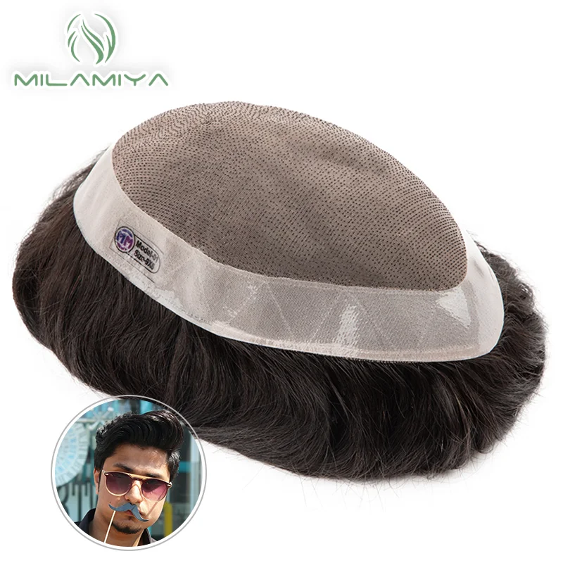 Human Hair System For Men Toupee Fine Mono Male Wig 130% Density Durable Hair Prosthesis Toupee Men 6