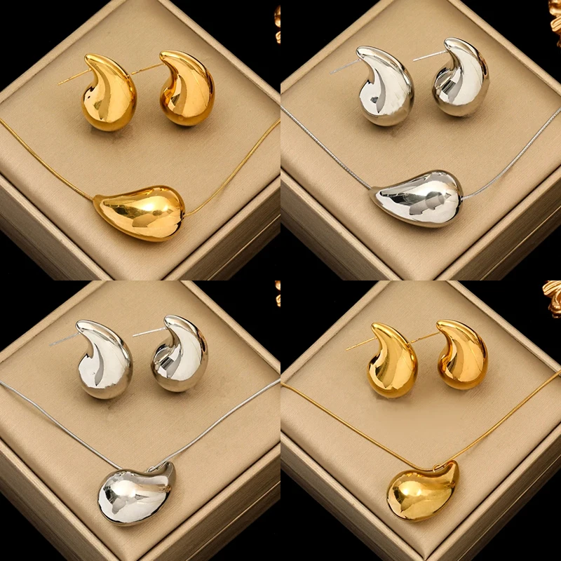 EILIECK 316L ожерелье и серьги из нержавеющей стали в форме капли воды для женщин