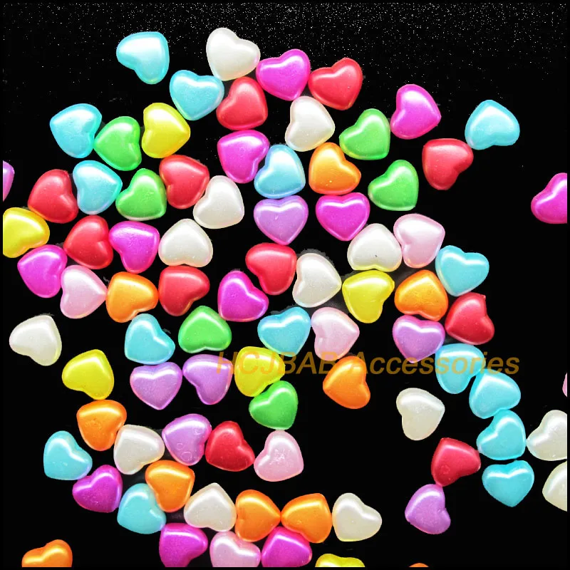 

100 New Tiny Heart Acrylic Charms Spacer Pure Mixed Smooth Plastic Beads 8x9mm