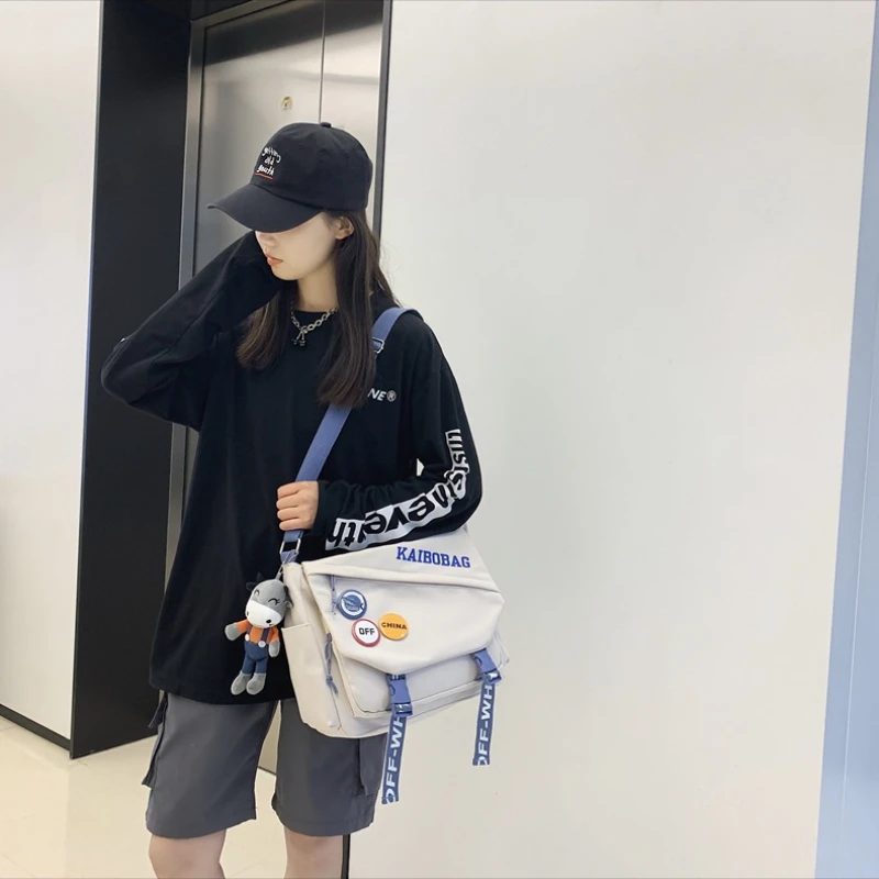 Men and Women Couple Bag Messenger Bag Student Bag Trendy Waterproof Nylon Messenger Bag Casual Shoulder Bag Backpack