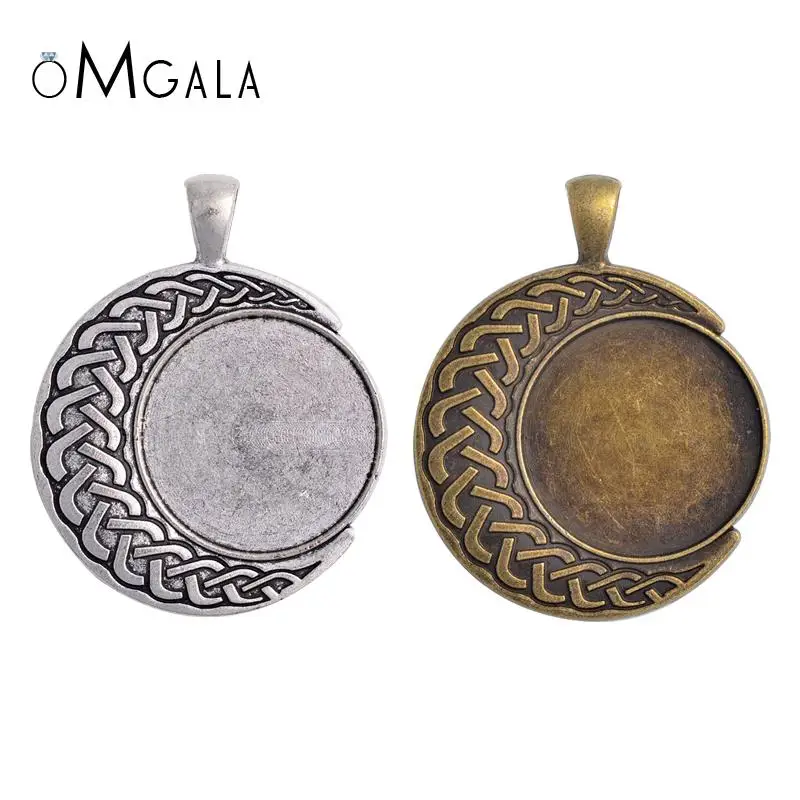 

OMGALA Fashion 5pcs 25mm Inner Size Antique Silver Plated And Bronze Baroque Style Cabochon Base Setting Charms Pendant