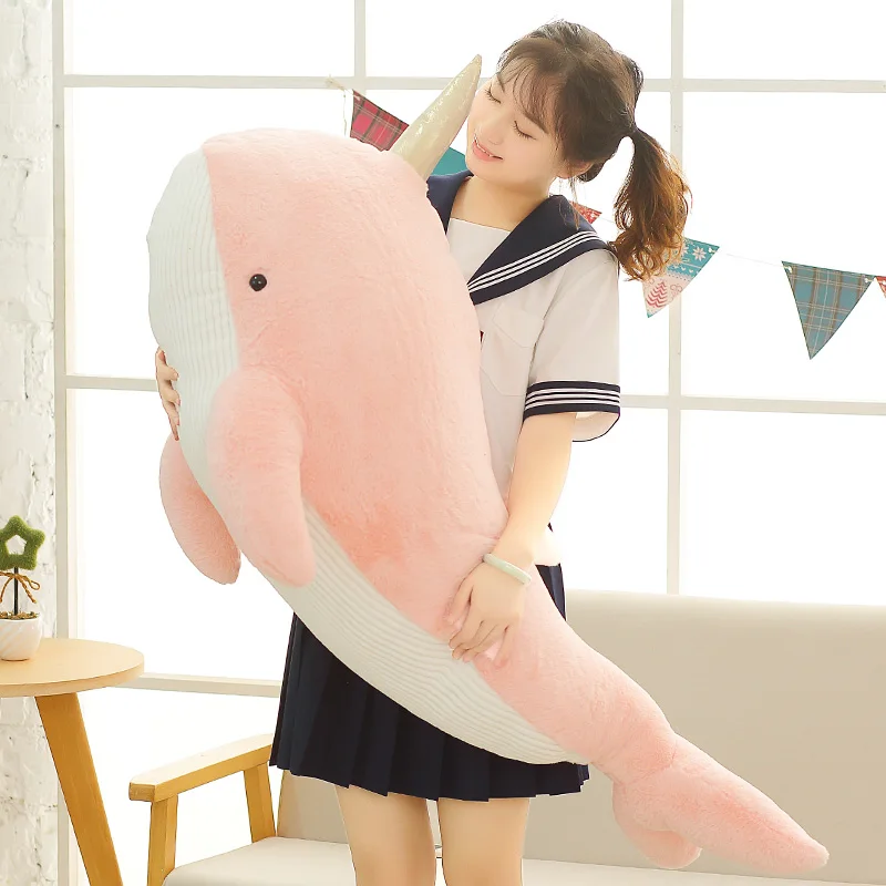 

Fish Lovely Toy 60CM-120CM Unicorn 1PC Blue Gift horn Stuffed Nice Narwhal Whale Plush Christmas Whale With Doll pillow Hot Soft