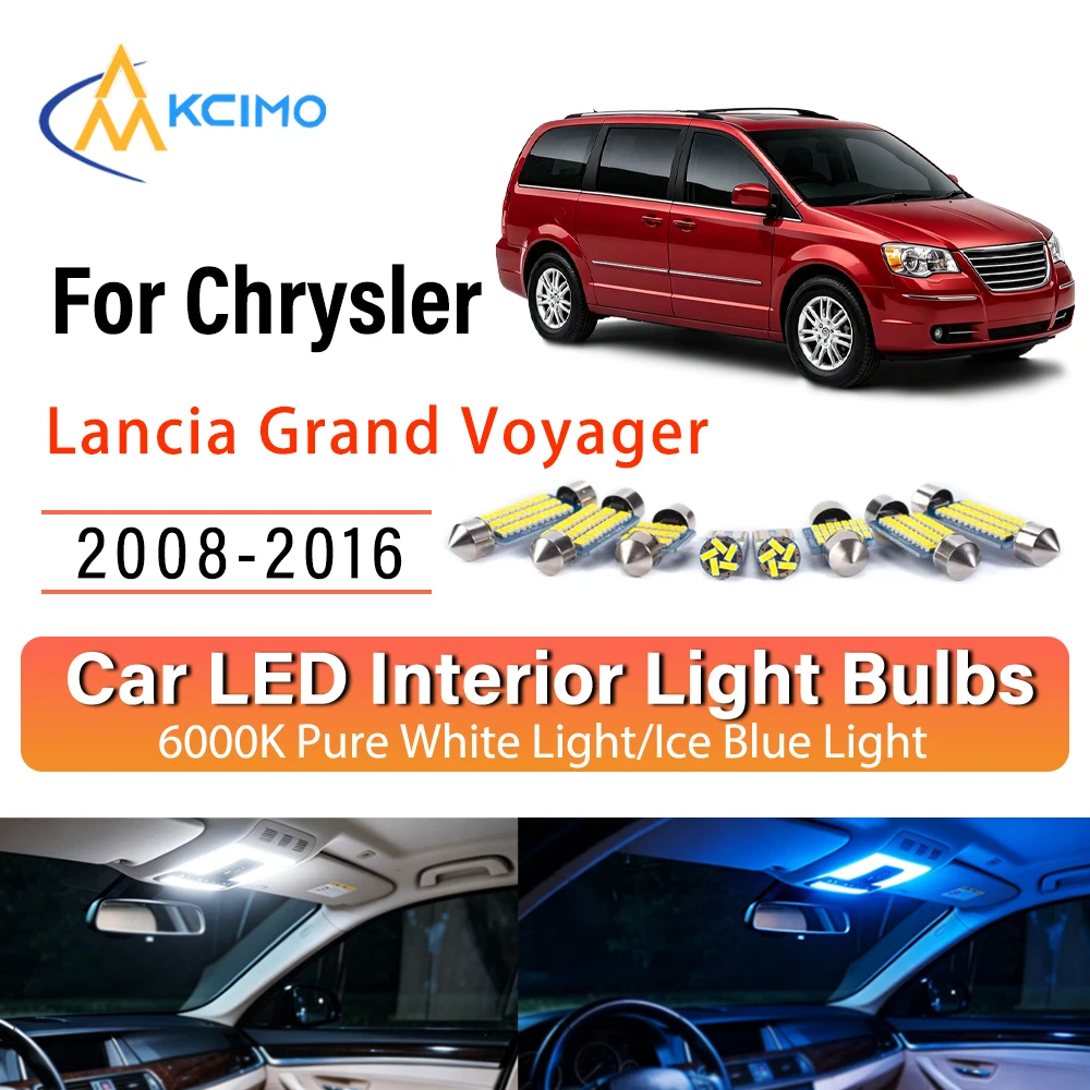 Фото Быстрая установка премиальных светодиодных внутренних фонарей для Chrysler Lancia Grand Voyager 2008-2016, комплект с синим и белым светом, долговечный. №1