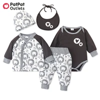 patpat 5pcs new born baby boy girls clothes all over cartoon cute animal print striped splicing long sleeve gift outfit set