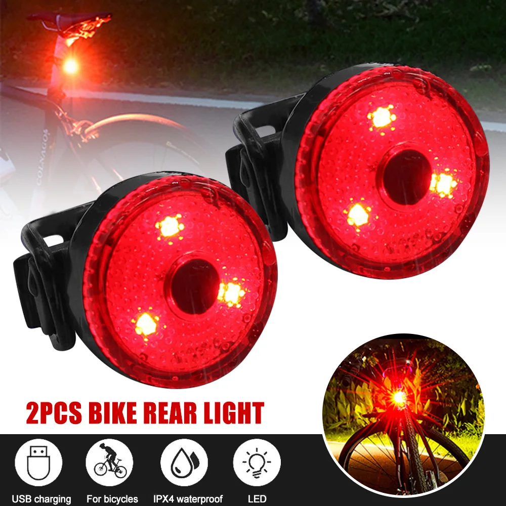 

2 pcs Bike Red Light Rear Lamp 3-speed Mode Bike Warning Back Light USB Charging Mini Flashlight for Night Riding