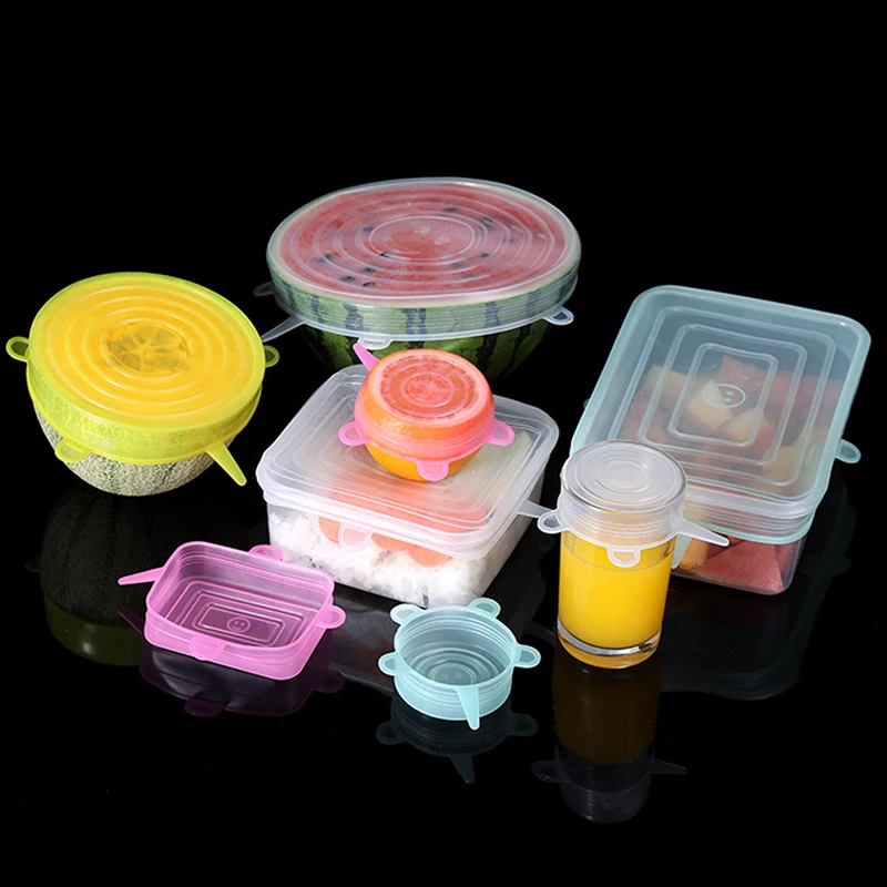 

6PCS Stretch Silicone Covers Reusable Airtight Food Wrap Lids Keeping Fresh Seal Cover Wrap Cover Kitchen Storage Tool Accessory