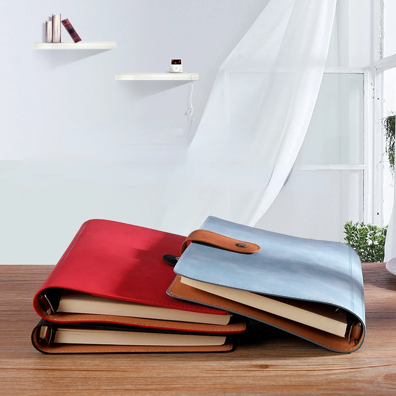 A5/B5/A4 Business Leather Notebook Daily Office Writing Loose-leaf Buckle Hardcover Notepad Learning Stationery