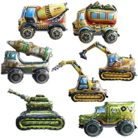 4d standing engineering vehicles foil balloons mixer truck excavator camouflage cars kids toys boys birthday party decorations