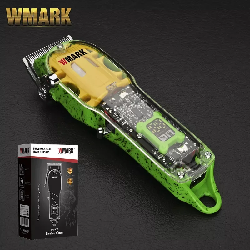 

NEW2023 2021 WMARK NG-408 Transparent Style green color Professional Rechargeable Clipper Cord & cordless Hair Trimmer with