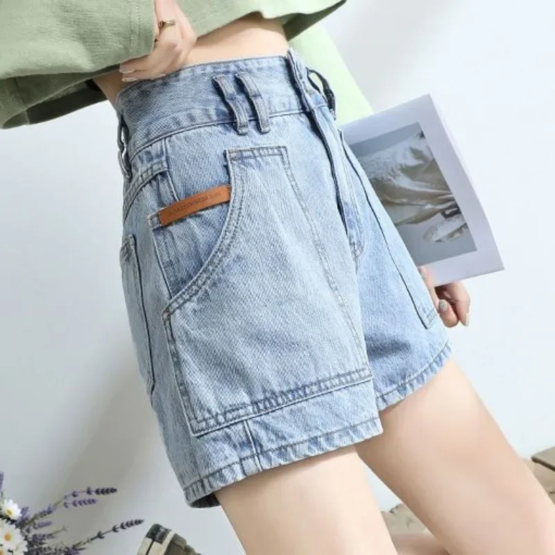 Шорты женские джинсовые с высокой талией Элегантные классические Стрейчевые