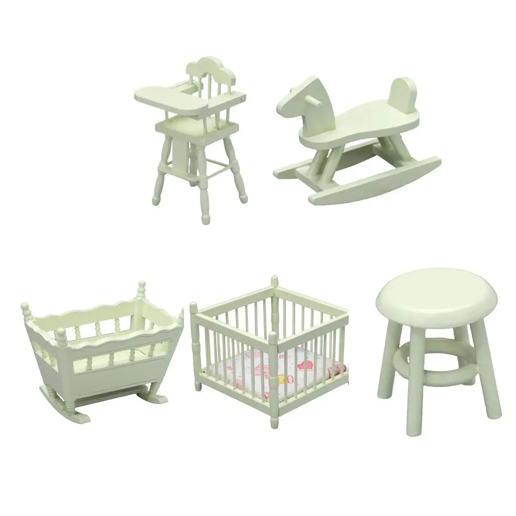

5 Pieces 1/12 Doll House Mini Model Bedroom Furniture Scenery Accessories
