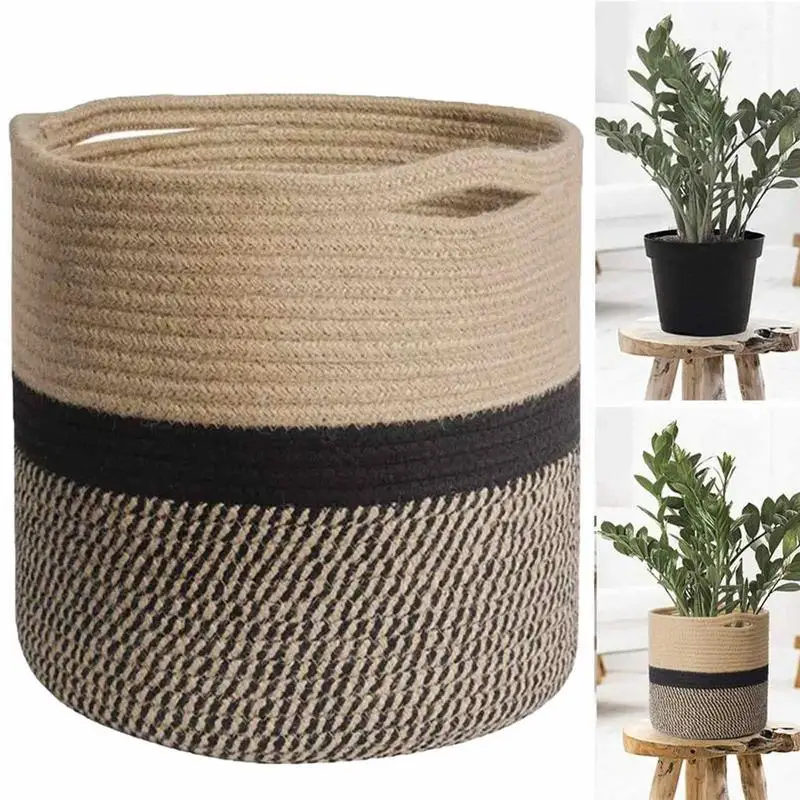 

Woven Cotton Rope Basket Storage Pot Garden Flower Vase Picnic Basket Storage Basket Home Decor