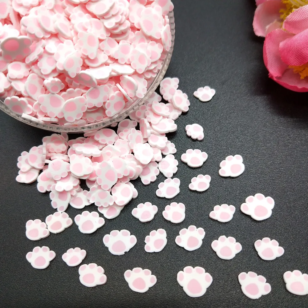 20g 5mm Pink Paw Print Polymer Clays for DIY Crafts Plastic Slime Filler Supplies Cute Animal Footprints