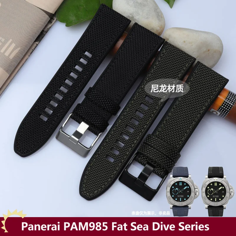 PAM985 High Guality Nylon WatchBand 24MM 26MM 28MM For Panerai Fat Sea Sneak Series Strap Sport Soft Men Accessories Green Black