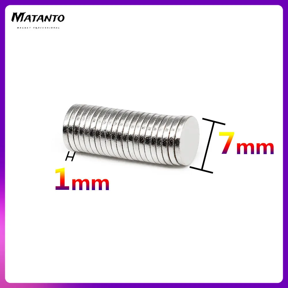 

50/200pcs N35 7x1 7x10 mm Strong Magnetic Magnet Permanent Neodymium Magnets Dia Small Round Magnet Disc 7*1 7*10mm