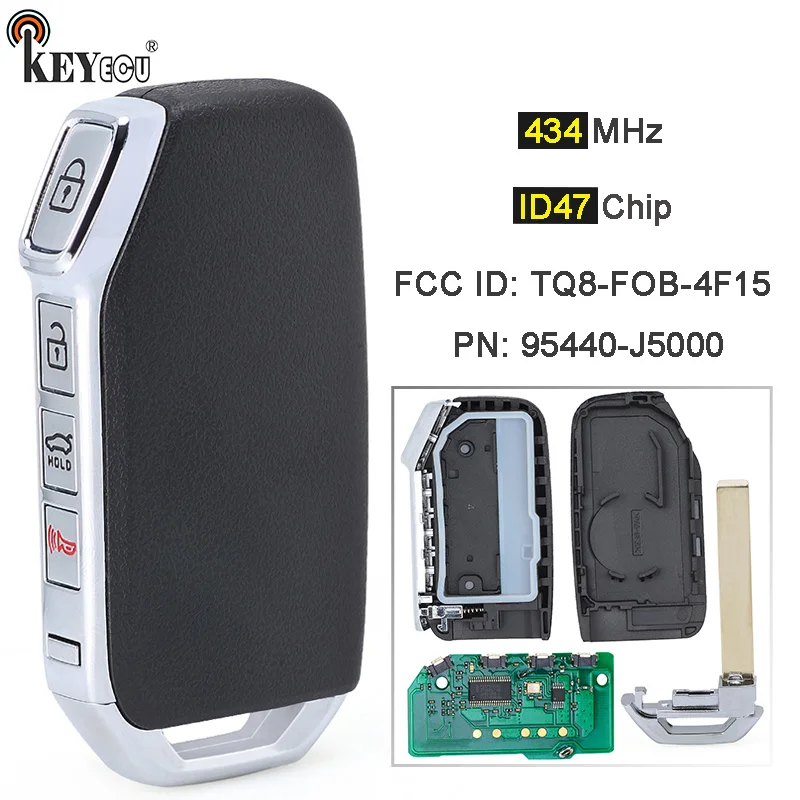

KEYECU 434MHz ID47 Chip FCC ID: TQ8-FOB-4F15 PN: 95440-J5000 Smart Remote Key Remote Car Key Fob for KIA Stinger 2018-2021
