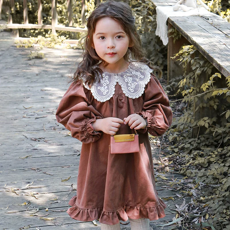 

Flower Girl Dresses 2023 Spring Korean Children's Clothing Girls Magical Lace Collar Fishtail Vestido with Wooden Ears D163