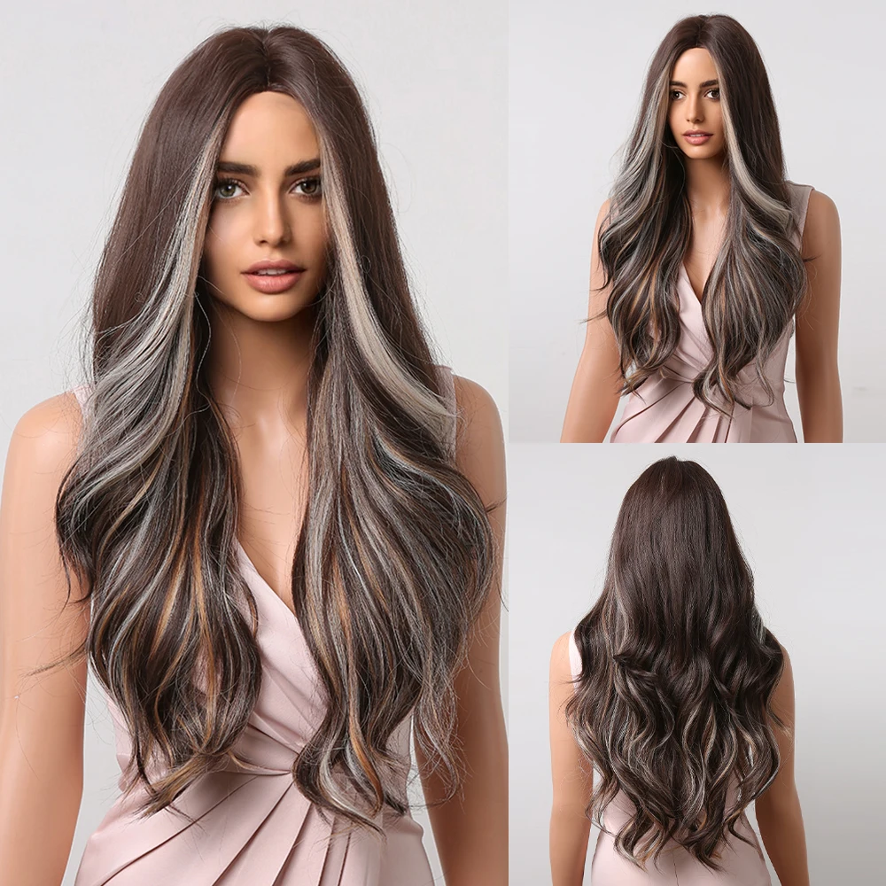

Длинные волнистые синтетические парики HAIRCUBE, коричневые с серым медовым светлым хайлайтером, натуральные волосы, парики для чернокожих женщин, для ежедневного Косплея