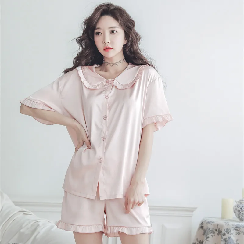 

Women's Shorts Home Suit Cute Sweet Baby Collar Thin Pajamas White Color Home Clothes Silk Pajamas Women's Summer Shorts