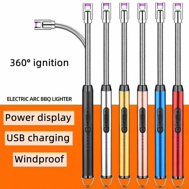 

360° Home Use Kitchen Candle Gas Stove Plasma Pulse Electric Arc Lighter Outdoor Metal Windproof Power Display Hook Ignition Gun