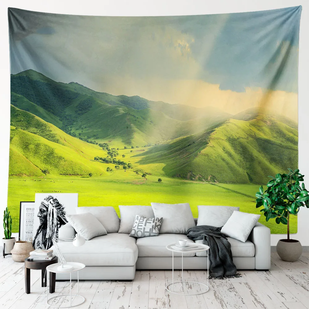 

Green Grassland Landscape Tapestry Mountain Wall Hanging for Home Room Bedroom Dormitory Scenery Tapestry Aesthetic Decorations