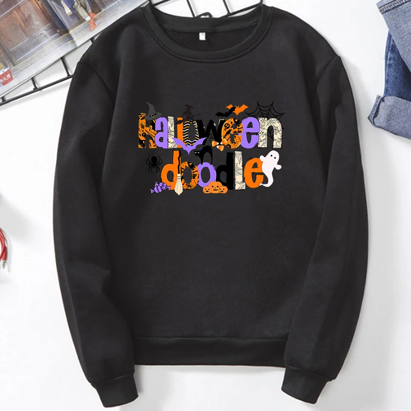 

Women Autumn Pullovers Casual Loose Female Graphic Hoodies Sweatshirt Halloween Letter Print Ladies Round Neck Daily Long Sleeve
