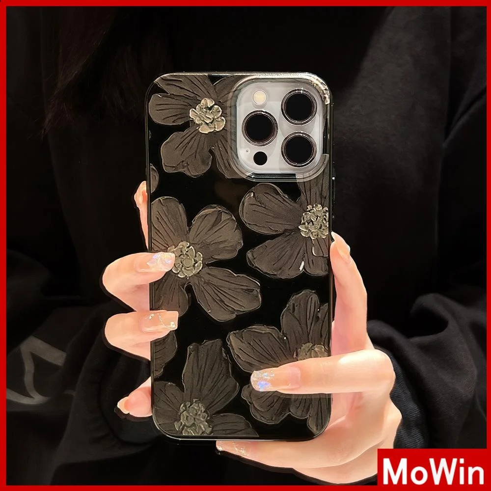 

iPhone Case Silicone Soft Case Black Glossy Case Shockproof Protection Camera Flower For iPhone 11/12/13 Pro Max 6/7/8Plus xr XS