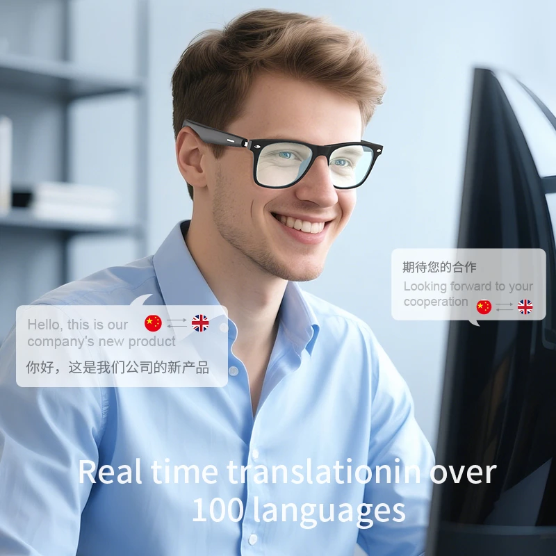Фото Умные очки с искусственным интеллектом, перевод в реальном времени, защита от синего света, водонепроницаемые звонки, беспроводные умные солнцезащитные очки, гарнитура №3
