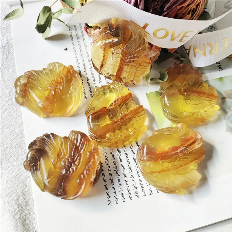 

Wholesale Natural Quartz Crystal Healing Crafts Stones Yellow Fluorite Swan Carving Gift1pcs