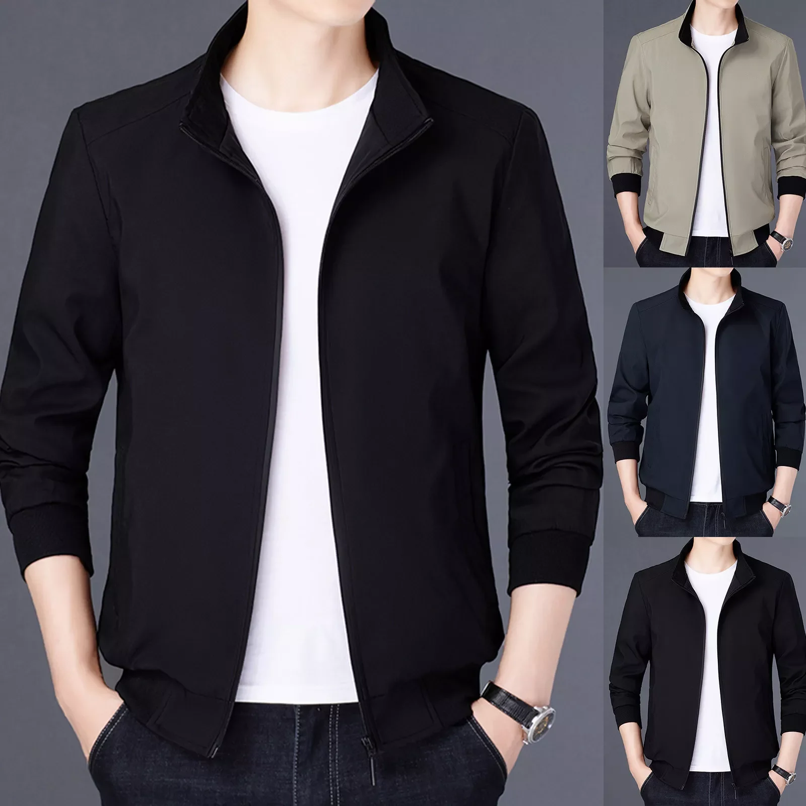 

Мужская блузка с длинным рукавом, воротником-стойкой и карманами, L10