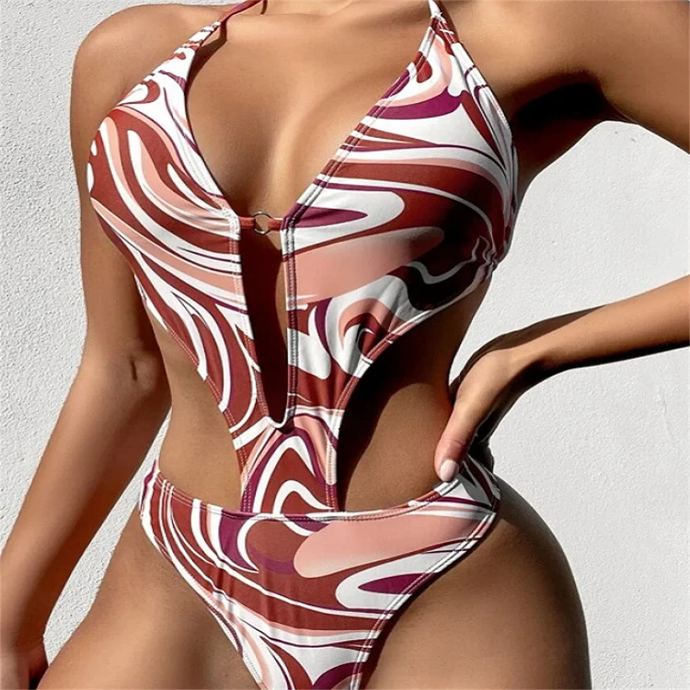、Bikini New Sexy One-pieces Women's Swimsuit Print with Chest Pad Swimwear Summer Beach Vacation Swimming Suit