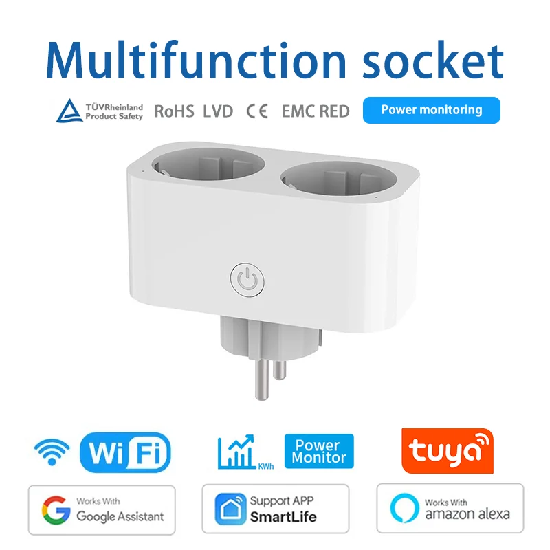 

EU Smart Socket WiFi Plug Power Monitor Remote Control 16A Smart Home WiFi Plugs Tuya SmartLife APP For Alexa Google Assistant