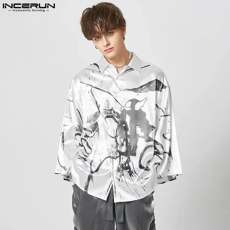 

INCERUN Tops 2023 Chinese Style Men's Ink Paint Pattern Print T-shirts Casual Fashion Loose All-match Long Sleeve Camiseta S-5XL