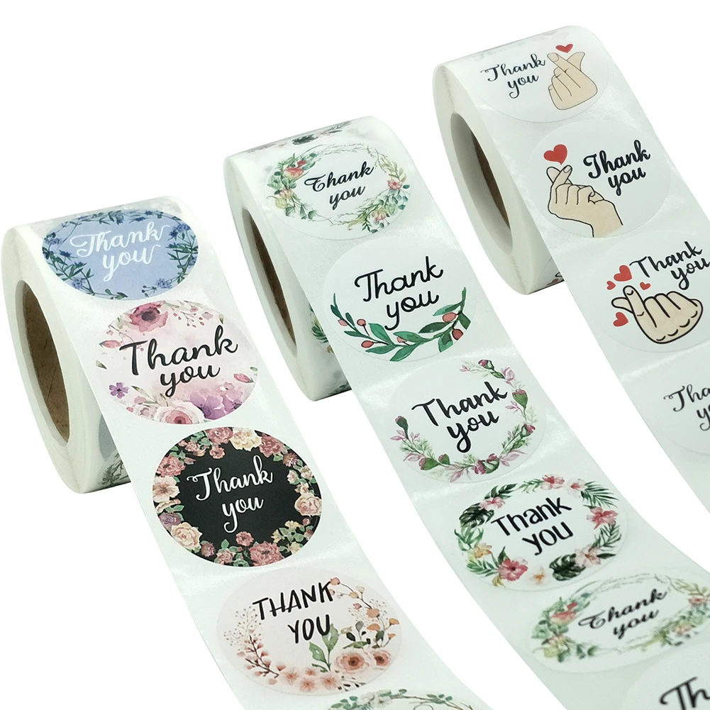 

500PCS Thank You Stickers Floral Stickers Scrapbook Gift Stationery Seal Label Stickers Envelope Seal Stickers DIY Stickers
