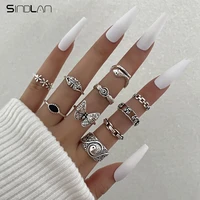 sindlan 10pcs punk silver color butterfly rings for women vintage snake flower animal set cool couple emo jewelry anillos mujer
