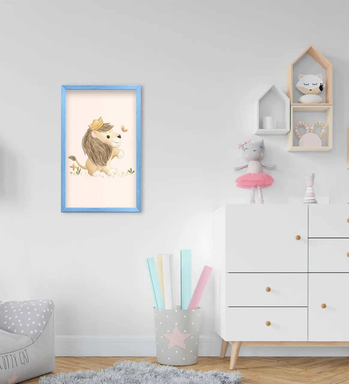 

BK Home Cute Lion Design Decorative Blue Wood Framed Kids Room Tablo-2