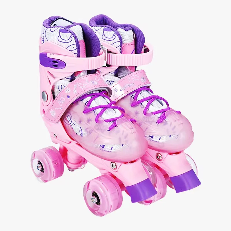 Kids Pink Blue Two-in-one Inline Skating Non-slip Outdoor Double Row Figure Roller Skates Patins With 4 Wheels For Boys Girls