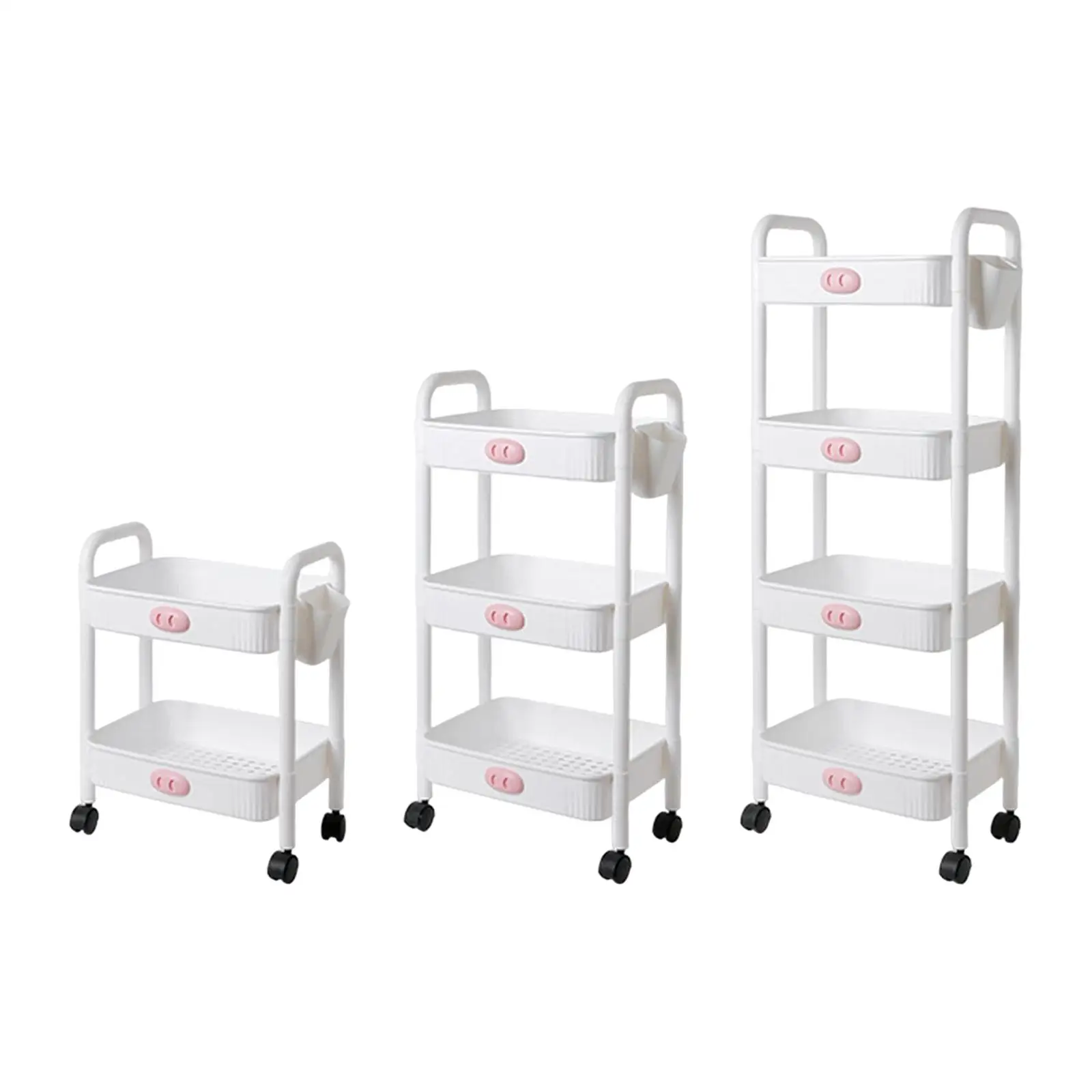 

Multipurpose Storage Trolley with Hanging Basket Movable Caster Cart Rolling Cart for Salon Office Cosmetics Vegetables Fruits