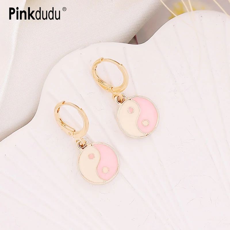 

Pinkdudu 4 Color Yin-Yang Hoop Earrings Fashion Personality Tai Chi Alloy Dripping Glaze Earrings for Women Jewelry Gifts PD496