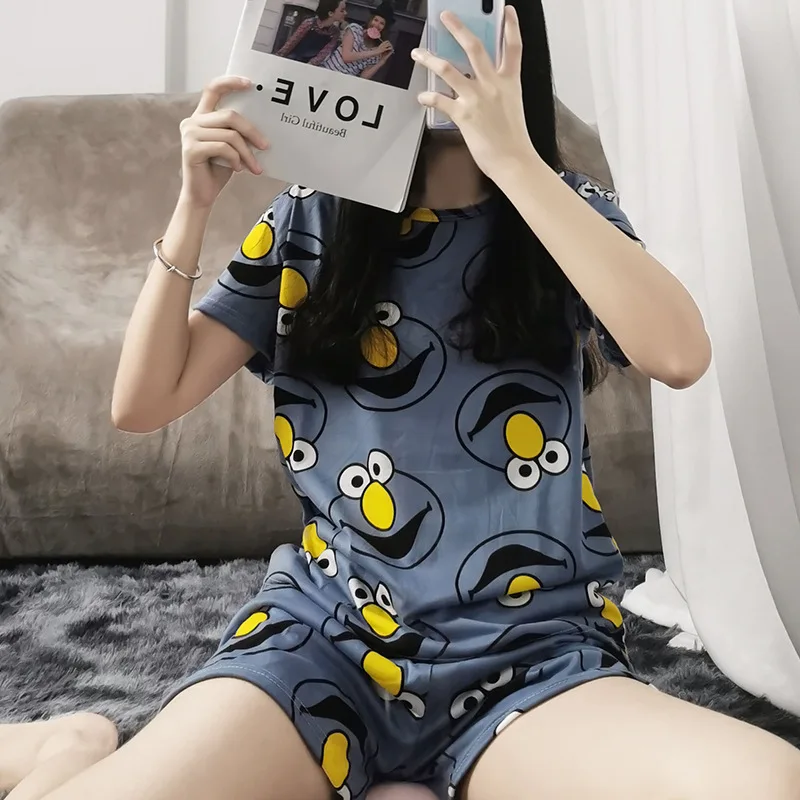 Sleepwear Women Pajama Sets Pajamas Short Sleeve Pants Girl Cartoon Summer Suit  Nightgown Fashion Home Clothing Homewear
